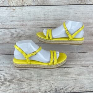 Stuart Weitzman Womens Sz 8.5 Mykonos Yellow Leather Espadrilles Sandals